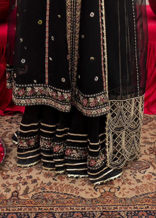 Black Embellished Organza A-Line Shirt with Sharara
