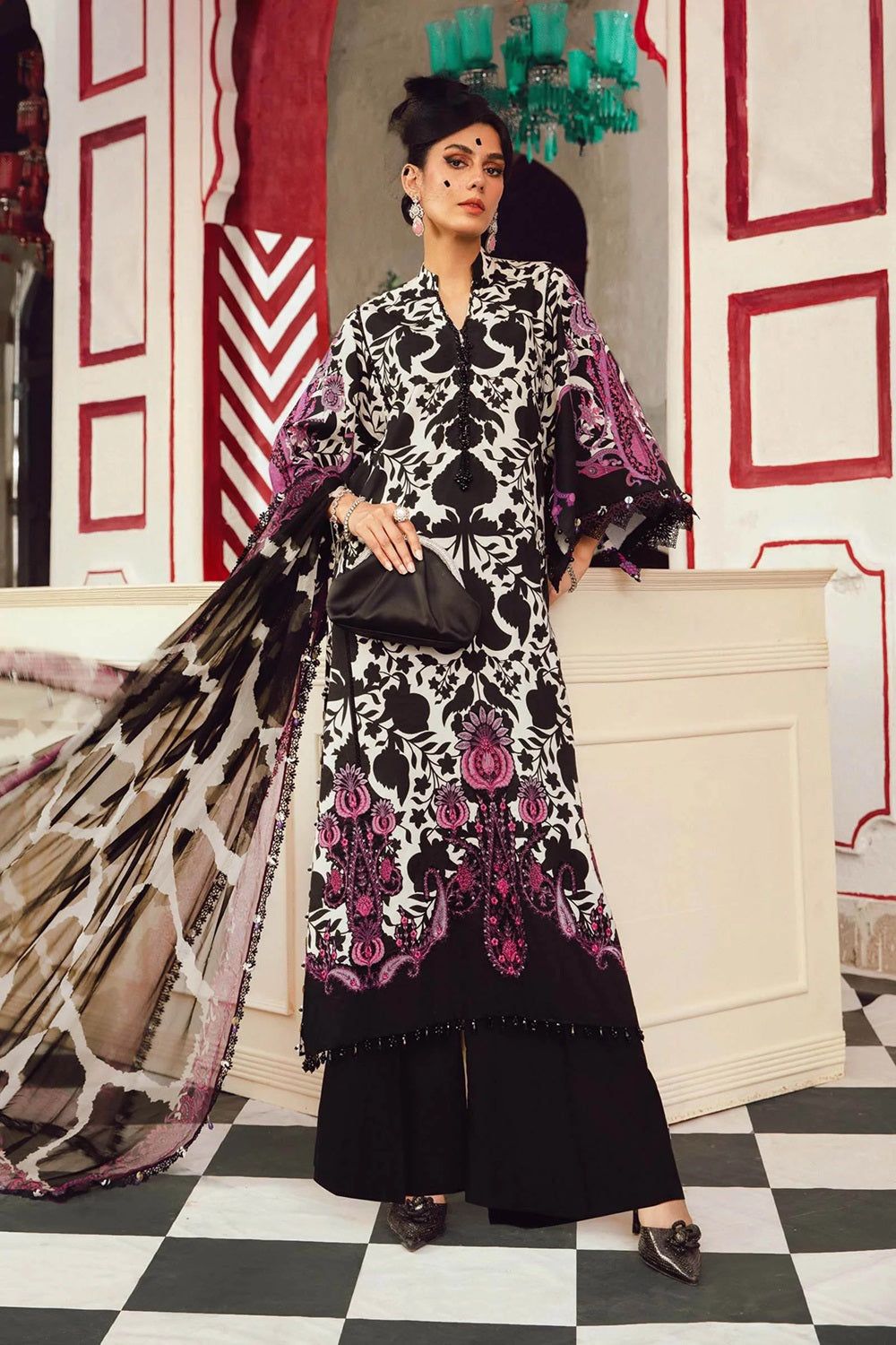 Black Printed Lawn Salwar Suit Online in Dubai UAE Abudhabi Ajman Sharjah