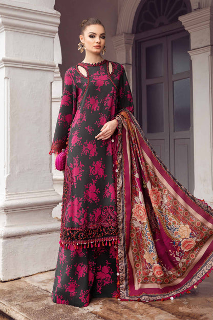 Black & Red Lawn Suit with Chiffon Dupatta