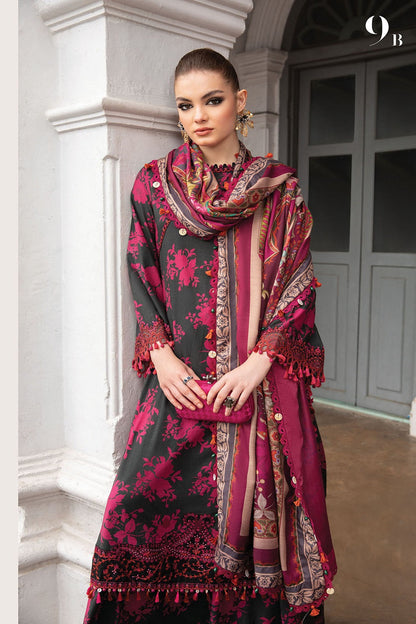 Black & Red Lawn Suit with Chiffon Dupatta