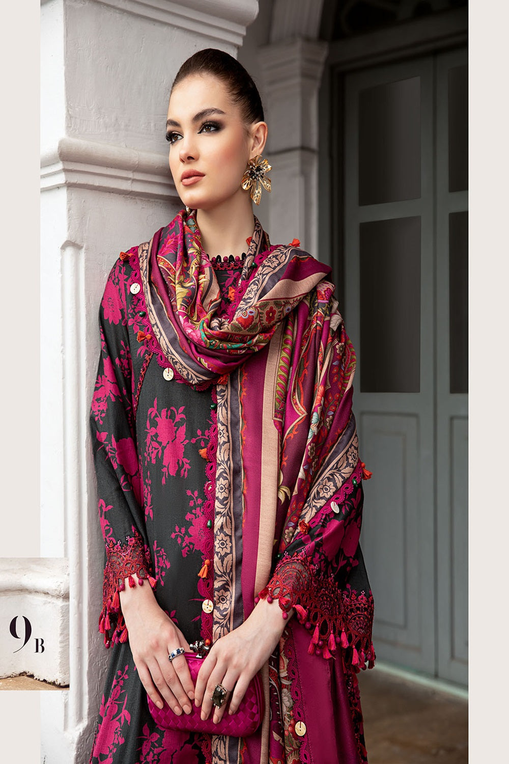 Black & Red Lawn Suit with Chiffon Dupatta