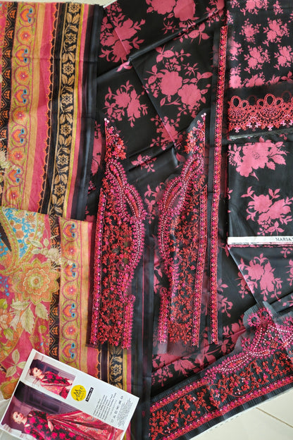 Black & Red Lawn Suit with Chiffon Dupatta