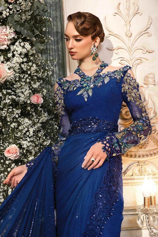 Handmade Blue Chiffon Wedding Saree