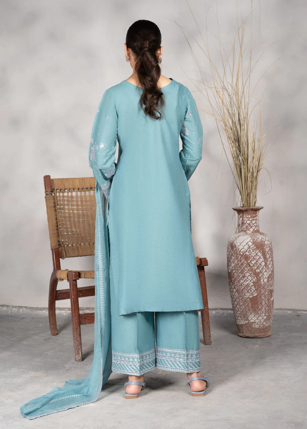 Powder Blue Sequins Embroidered Lawn Suit