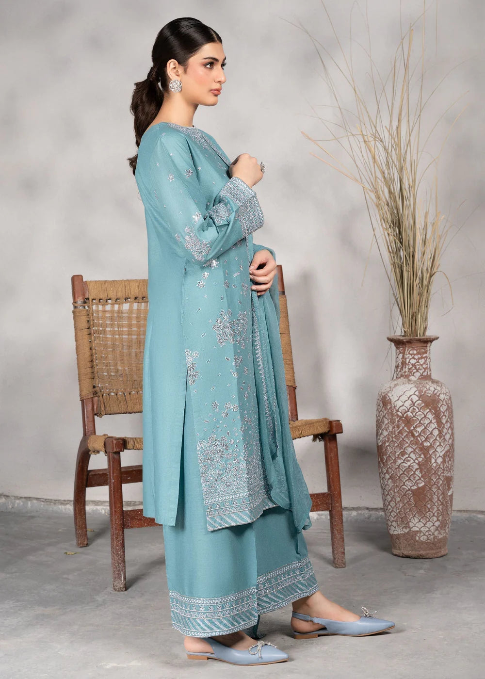 Powder Blue Sequins Embroidered Lawn Suit