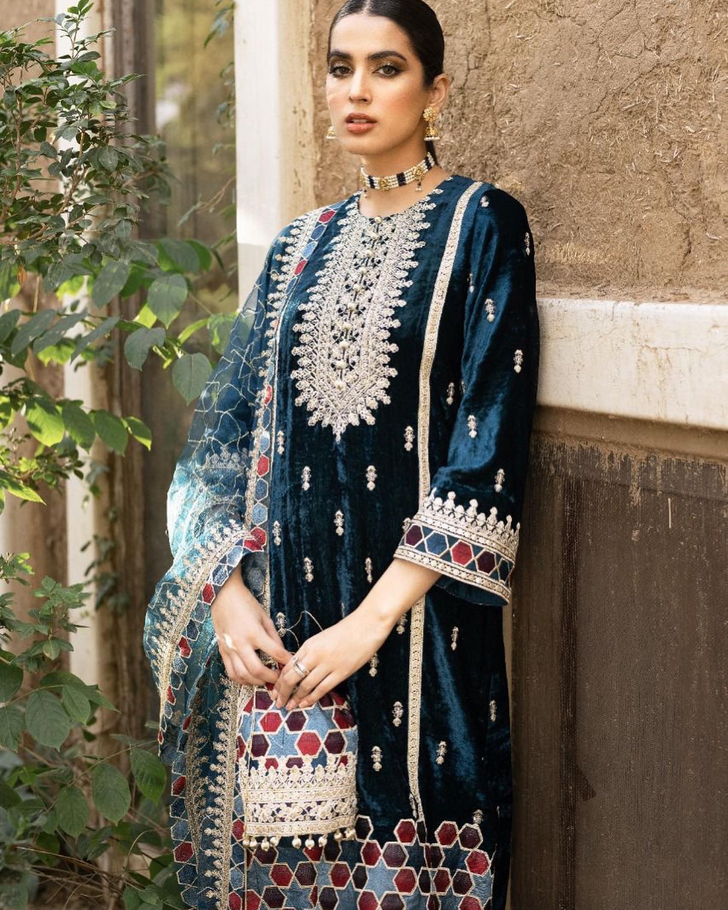 Sapphire Blue Velvet Embroidered Suit