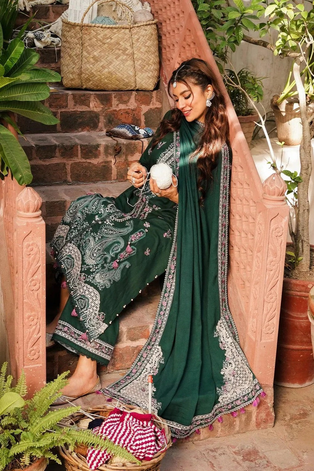 Bottle Green Embroidered Lawn Suit