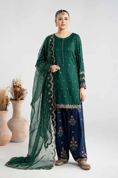 Bottle Green Embroidered Luxury Lawn Suit Online in Dubai UAE Abudhabi Ajman Sharjah
