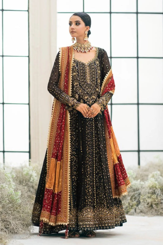 Black Chiffon Anarkali with Contrasting Red Dupatta