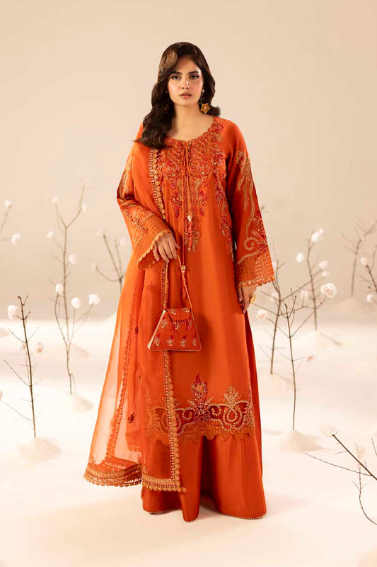 Burnt Orange Embellished & Embroidered Raw Silk Suit with Potil
