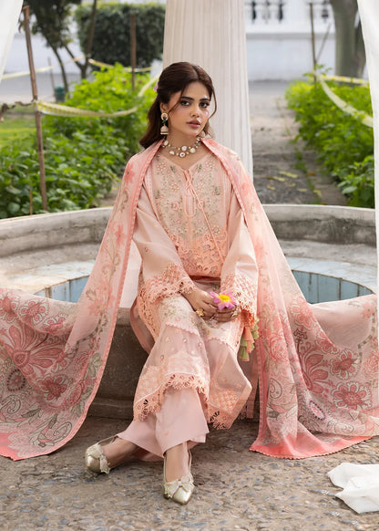 Light Pink Heavy Embroidered Lawn Suit with Organza Patchwork Embroidery