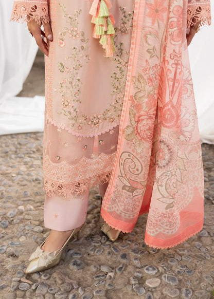 Light Pink Heavy Embroidered Lawn Suit with Organza Patchwork Embroidery