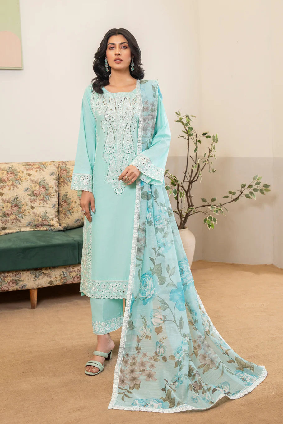Soft Blue Pure Cotton Chikankari Suit