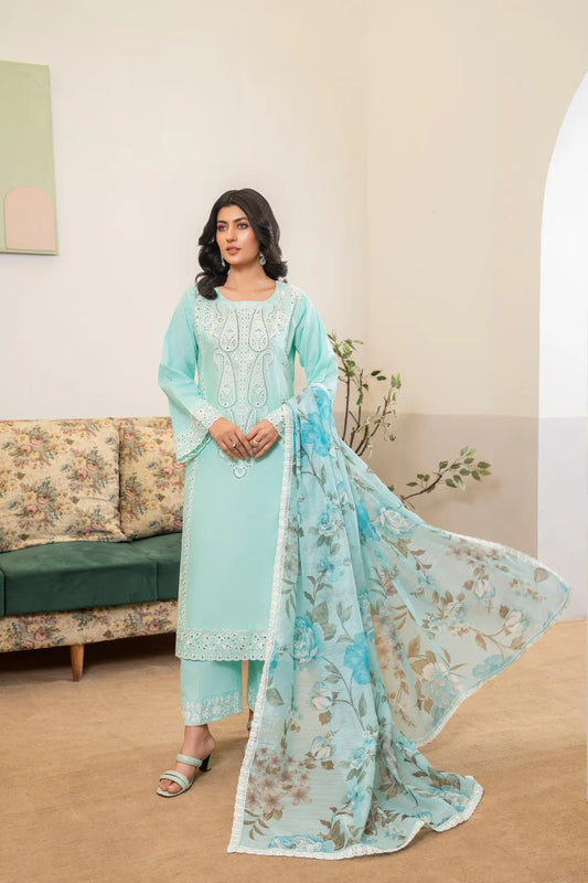 Soft Blue Pure Cotton Chikankari Suit