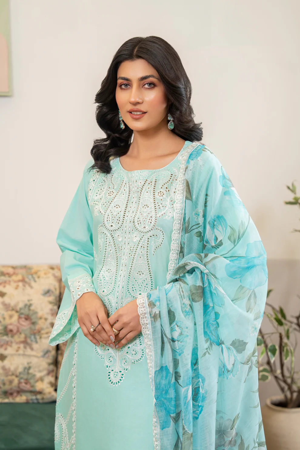 Soft Blue Pure Cotton Chikankari Suit
