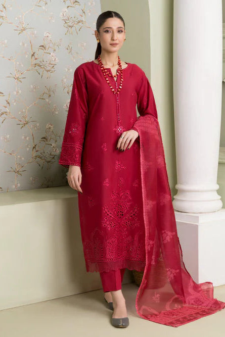 Red Embroidered Cotton Kurta Set with Dupatta