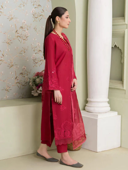 Red Embroidered Cotton Kurta Set with Dupatta