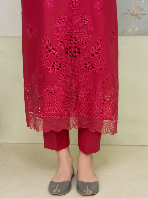 Red Embroidered Cotton Kurta Set with Dupatta