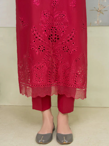 Red Embroidered Cotton Kurta Set with Dupatta