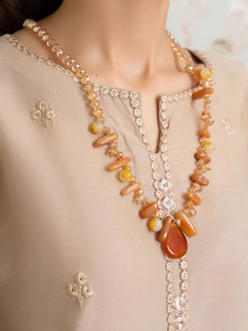 Beige Embroidered Lawn Suit