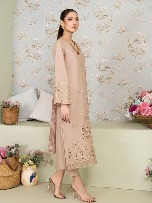 Beige Embroidered Lawn Suit