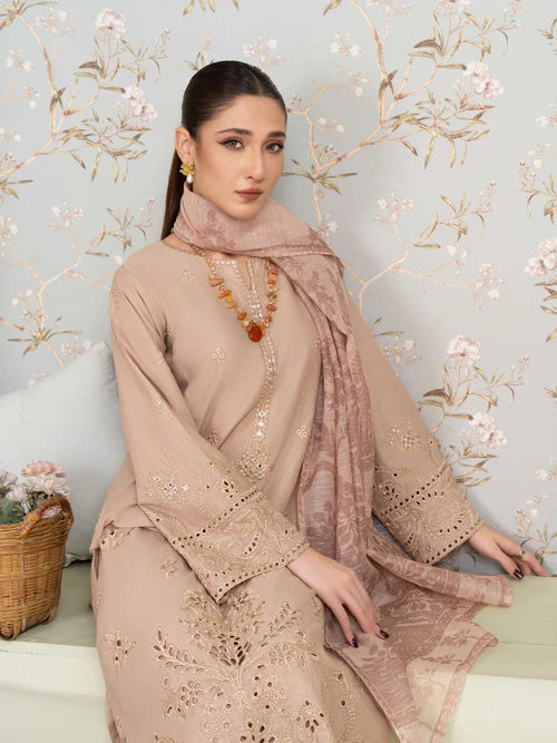Beige Embroidered Lawn Suit