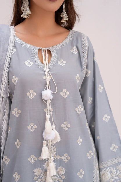Dove Grey Richly Embroidered Farshi Shalwar Suit
