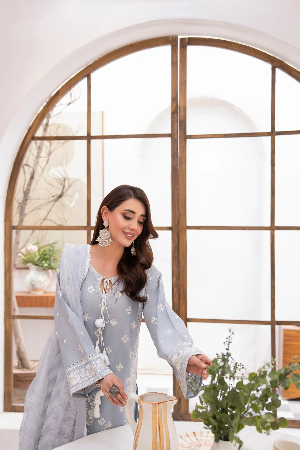 Dove Grey Richly Embroidered Farshi Shalwar Suit
