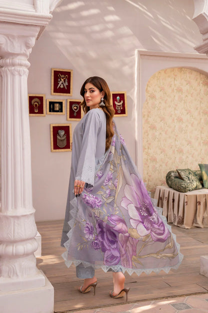 Turquoise Grey Chikankari Embroidered Pure Lawn Suit