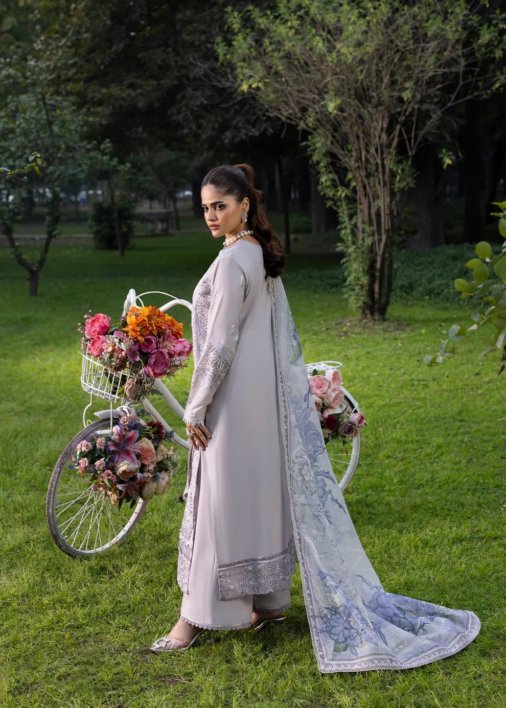 Lilac Lawn Suit with Schiffli Embroidery & Patchwork Details