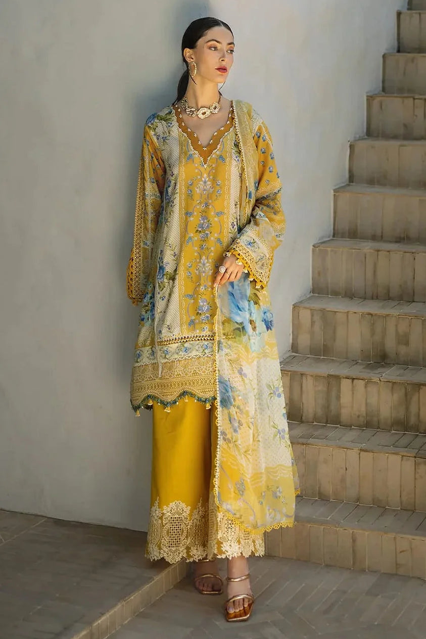 Mustard Yellow Pure Lawn Suit with Embroidered Laces