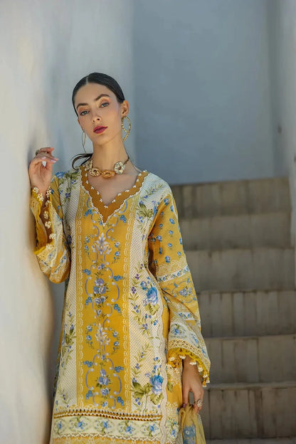 Mustard Yellow Pure Lawn Suit with Embroidered Laces