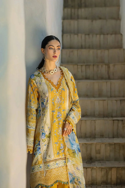 Mustard Yellow Pure Lawn Suit with Embroidered Laces