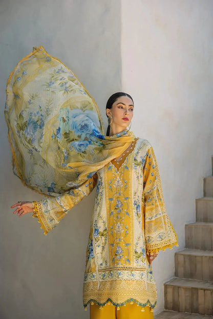 Mustard Yellow Pure Lawn Suit with Embroidered Laces
