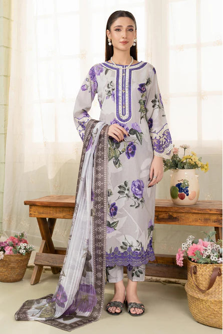 Ash Grey Embroidered Lawn Suit