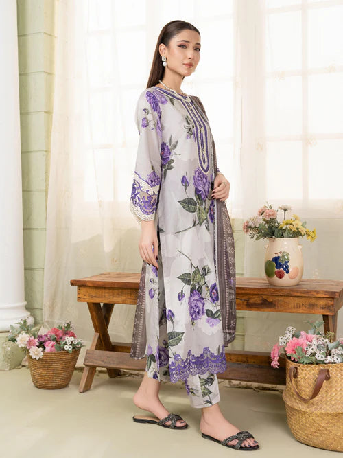 Ash Grey Embroidered Lawn Suit