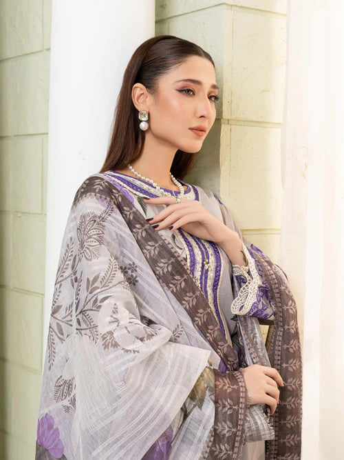 Ash Grey Embroidered Lawn Suit