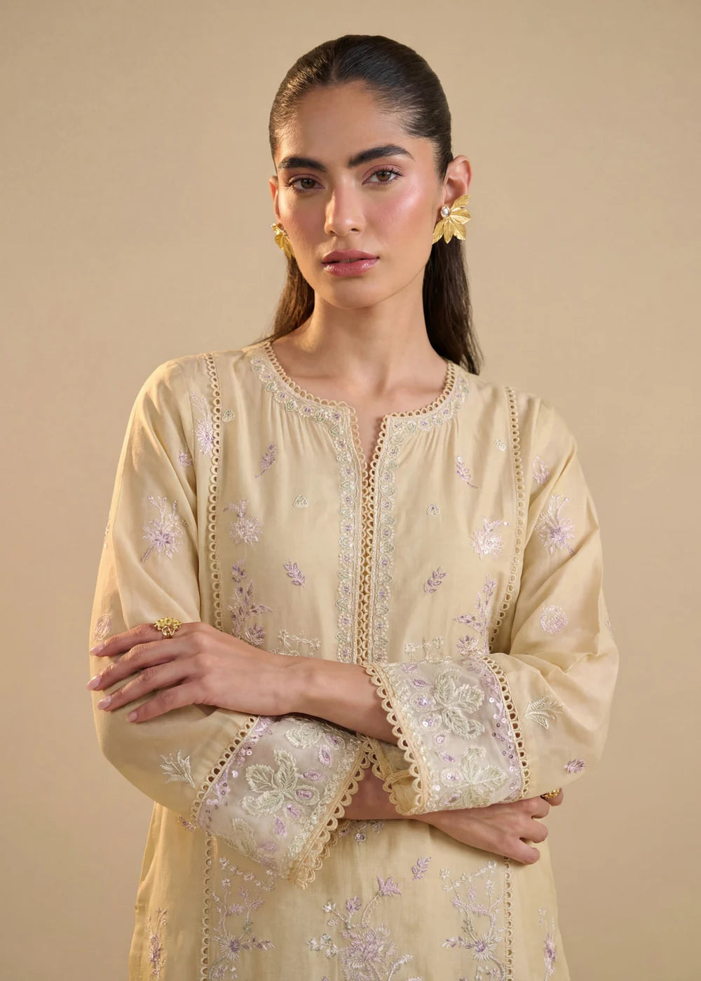 Lemon Embroidered Lawn Kurta Set with Dupatta