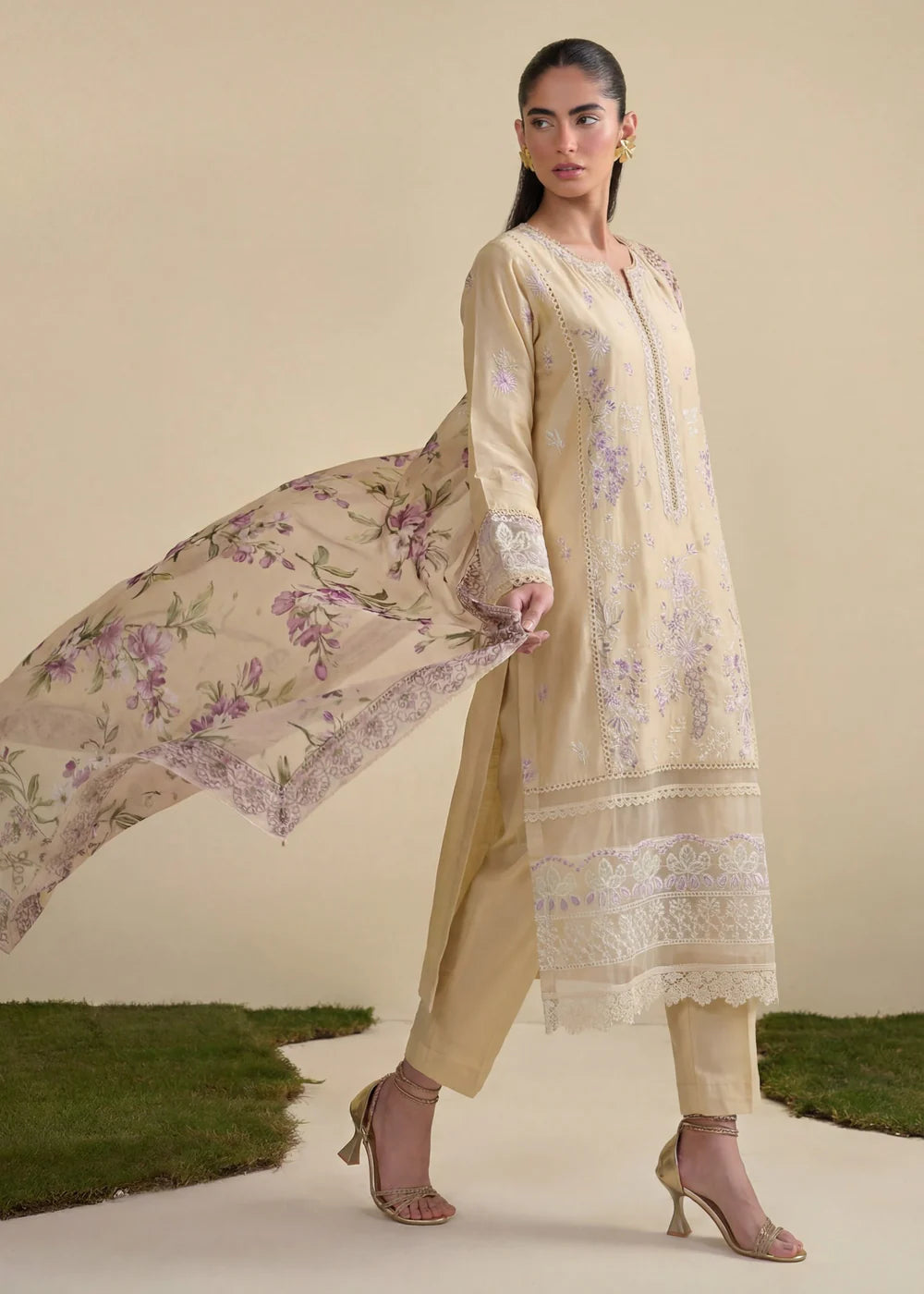 Lemon Embroidered Lawn Kurta Set with Dupatta