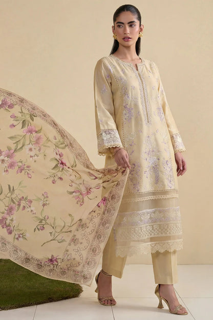 Lemon Embroidered Lawn Kurta Set with Dupatta