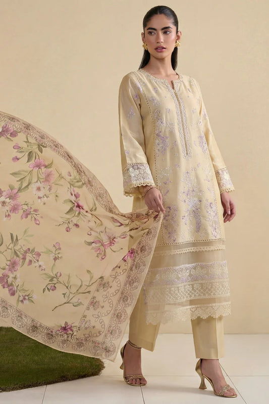 Lemon Embroidered Lawn Kurta Set with Dupatta