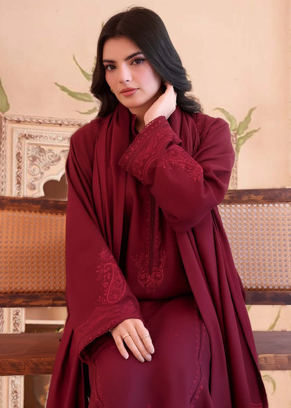 Maroon Embroidered Linen Kurta Set with Dupatta