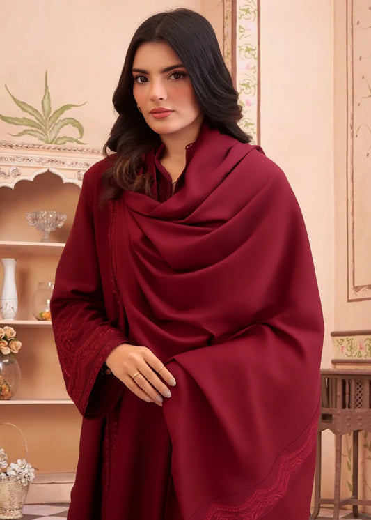 Maroon Embroidered Linen Kurta Set with Dupatta