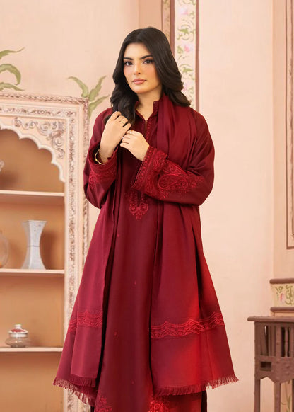 Maroon Embroidered Linen Kurta Set with Dupatta