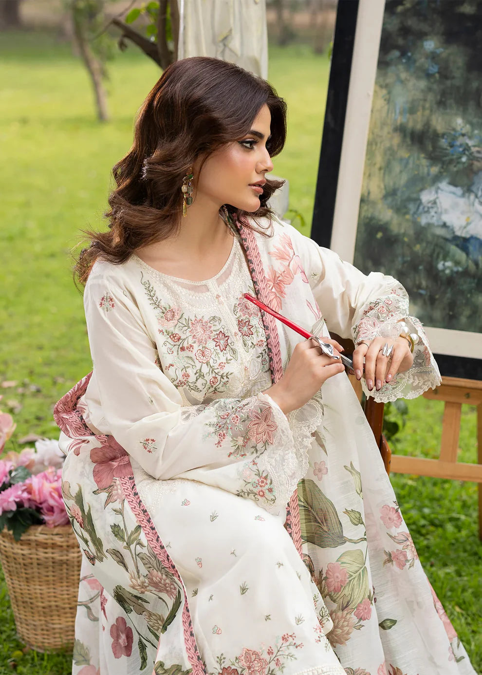 Ivory Lawn Shirt with Organza Patchwork Embroidery