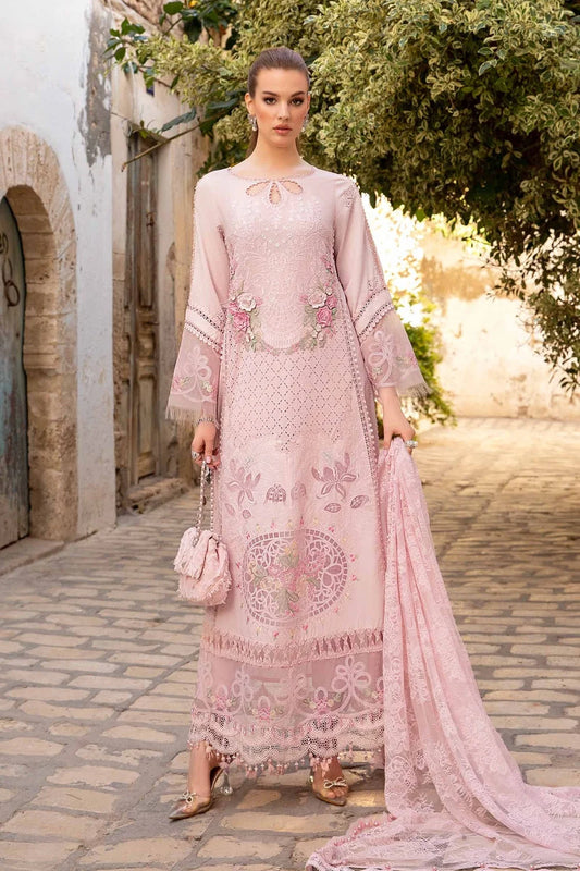 Pastel Pink Chikankari Embroidered Lawn Suit with Laser Cutwork