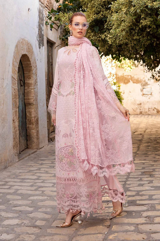 Pastel Pink Chikankari Embroidered Lawn Suit with Laser Cutwork