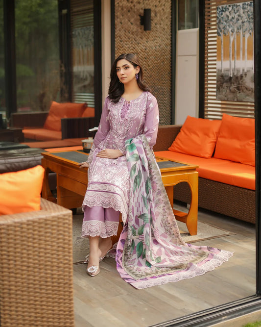 Lilac Heavy Embroidered Lawn Suit Size XL