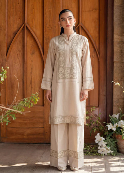 Beige Embroidered Linen Kurta Set