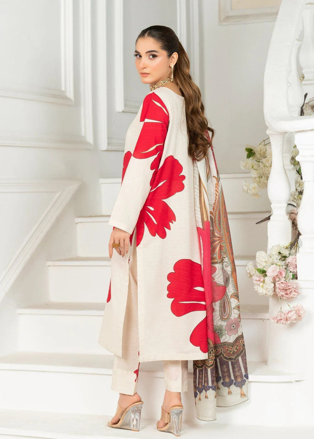 Self Jacquard Kurta Set in White